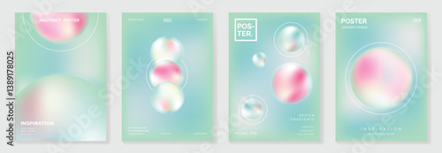 Modern gradient poster background vector set. Minimalist cover template with vibrant perspective geometric prism shapes in motion. Ideal design for social media, cover, banner, flyer.
