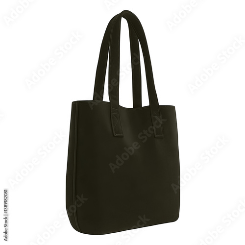 Isolated Black Leather Tote Bag Illustration With Transparent Background