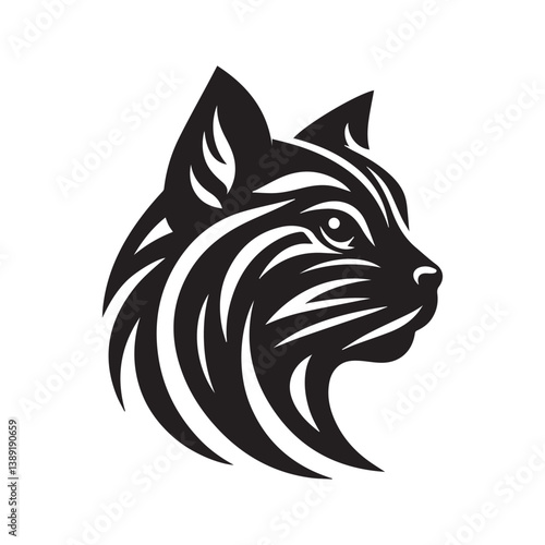 Tribal Cat Head Tattoo Design – Stylized Animal Silhouette in Black Ink