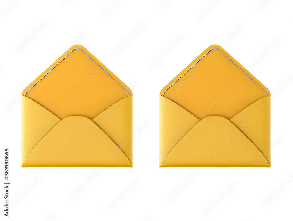Isolated 3D Render of Yellow Open Envelopes on a Transparent Background Isolated 3D Render of Yellow Open Envelopes on a Transparent Background
