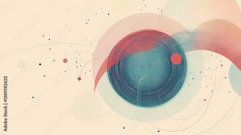 Obraz premium Abstract design featuring a circular element with swirling lines and pastel color accents artfully arranged