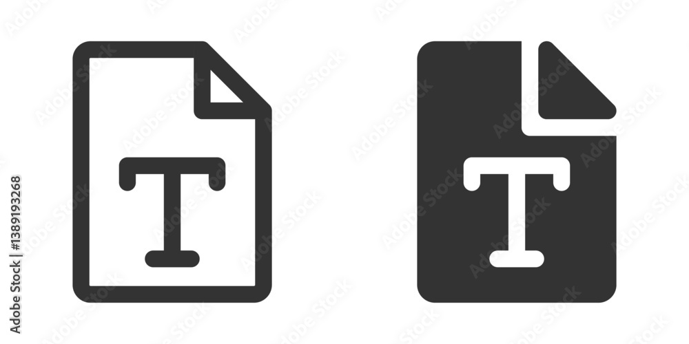Text file document with bold T icon in simple flat style. Text file document with bold T icon in simple flat style.