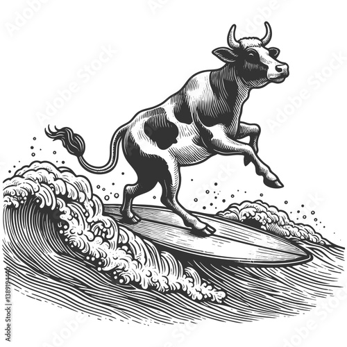 Cow Surfing on a Surfboard vector illustration
