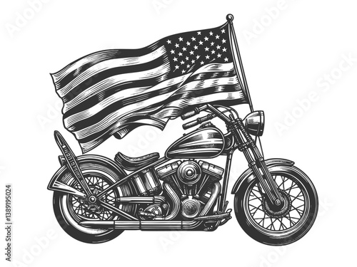 Chopper Motorcycle with American Flag vector