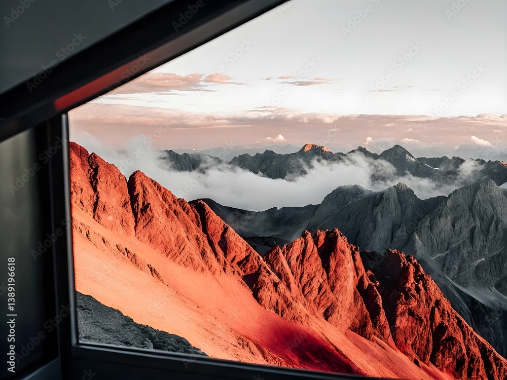 Obraz premium Window to the Wild: Epic Mountain Range at Golden Hour