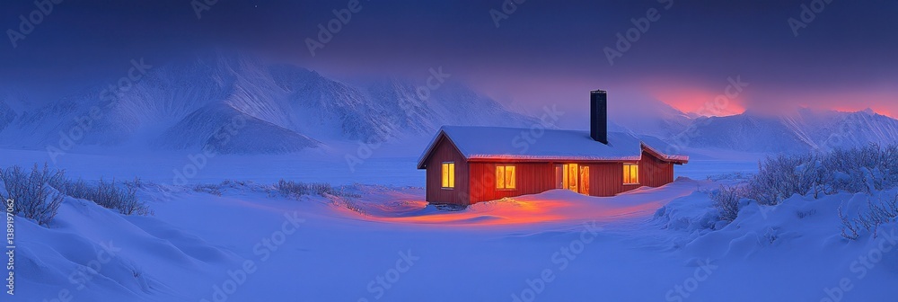 Fototapeta premium Cozy winter cabin in snowy mountains