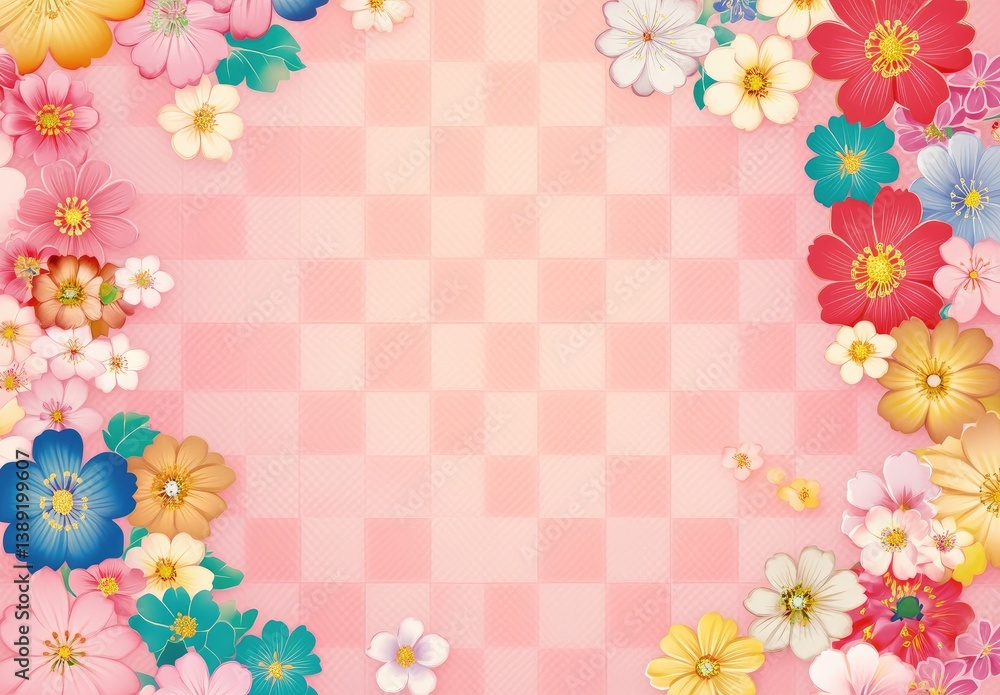 Floral border on a light pink background