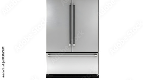 Modern Refrigerator Illustration Metal Stainless Steel Isolated on Black