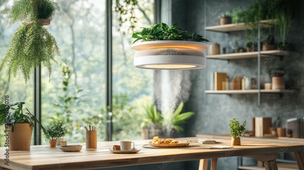 Fototapeta premium Modern kitchen pendant light with plants