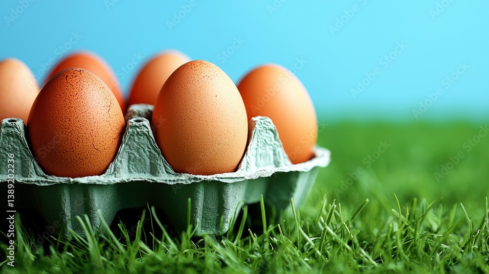Fresh Brown Eggs in Carton on Green Grass: Farm Fresh, Healthy, and Nutritious Fresh Brown Eggs in Carton on Green Grass: Farm Fresh, Healthy, and Nutritious