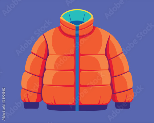 Orange Puffer Jacket Illustration. Winter Fashion Design
