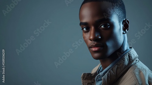 Confident young african male in casual jacket against blue background