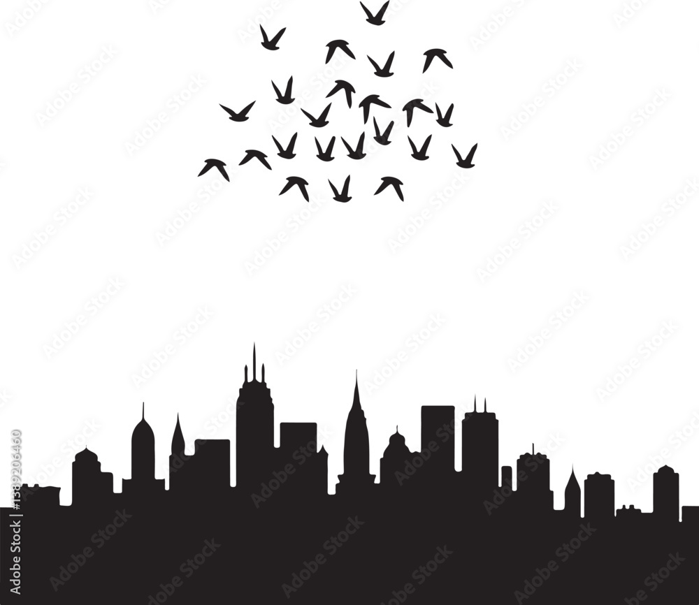 Naklejka premium Flying Birds City Skyline Bundle