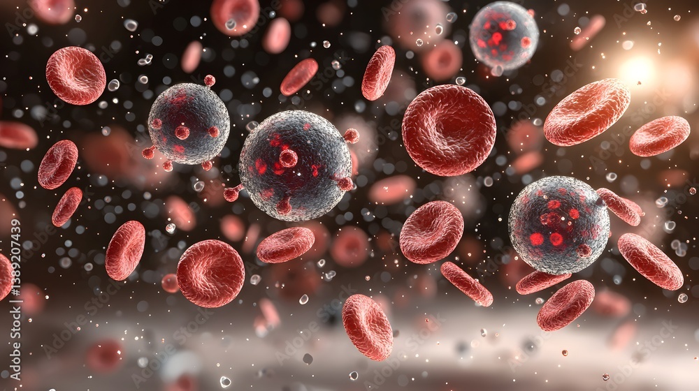 Microscopic View of Red Blood Cells and Pathogens in a Scientific Laboratory Environment Microscopic View of Red Blood Cells and Pathogens in a Scientific Laboratory Environment