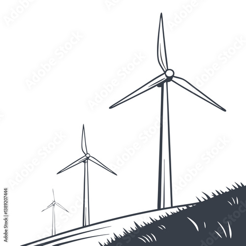 Minimalist Wind Turbine Farm – Vector Design for Renewable Energy and Sustainability