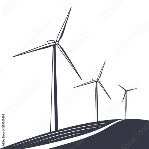 Minimalist Wind Turbine Farm – Vector Design for Renewable Energy and Sustainability