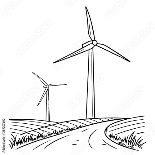 Minimalist Wind Turbine Farm – Vector Design for Renewable Energy and Sustainability