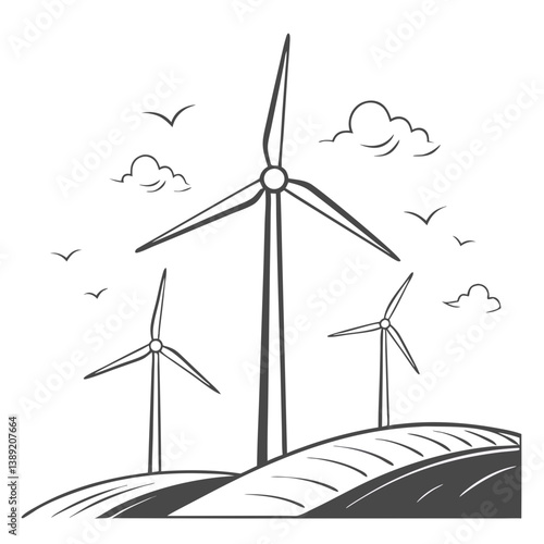 Minimalist Wind Turbine Farm – Vector Design for Renewable Energy and Sustainability