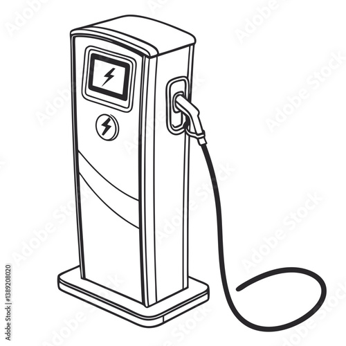 Minimalist EV Charging Station Vector – Sustainable Electric Vehicle Infrastructure