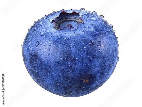 Isolated Realistic Blueberry Photo: Macro Closeup with Water Drops in Detail