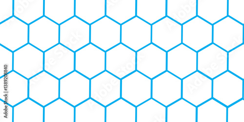 Seamless geometric pattern with blue flowers and blue and white stripes in a hexagonal honeycomb design