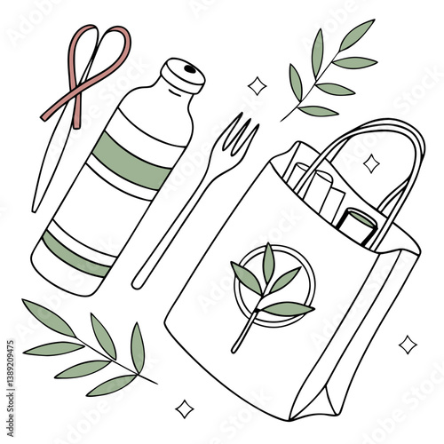 Minimalist Plastic-Free Living Vector – Eco-Friendly Icons for Sustainable Living