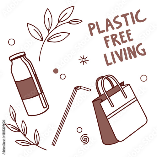 Minimalist Plastic-Free Living Vector – Eco-Friendly Icons for Sustainable Living