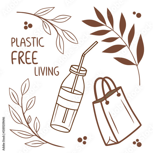 Minimalist Plastic-Free Living Vector – Eco-Friendly Icons for Sustainable Living