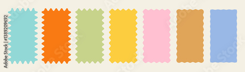 Fun colorful quote text boxes. Groovy squiggly speech bubble collection. Wavy frame borders. Scallop shape line picture frames. Vector colorful wave rectangle bg set. Kid graphic curvy backgrounds