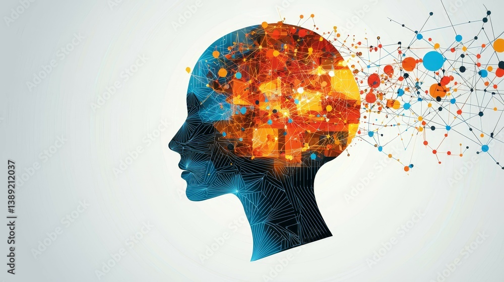 Abstract Illustration of a Human Head Profile Showcasing Consciousness with Chemical and Physical Structures Representing Creative Mind and Psychic Waves in Generative AI Art Abstract Illustration of a Human Head Profile Showcasing Consciousness with Chemical and Physical Structures Representing Creative Mind and Psychic Waves in Generative AI Art