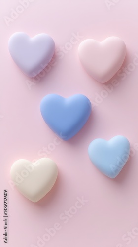 Pastel Heart Candy Arrangement on Pink Background for Valentine's Day