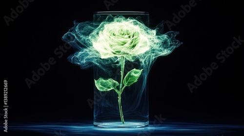 Rose in a glass vessel, ethereal glow
