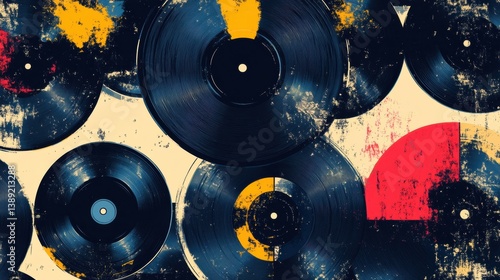 Colorful Vintage Vinyl Records with Artistic Texture and Wear