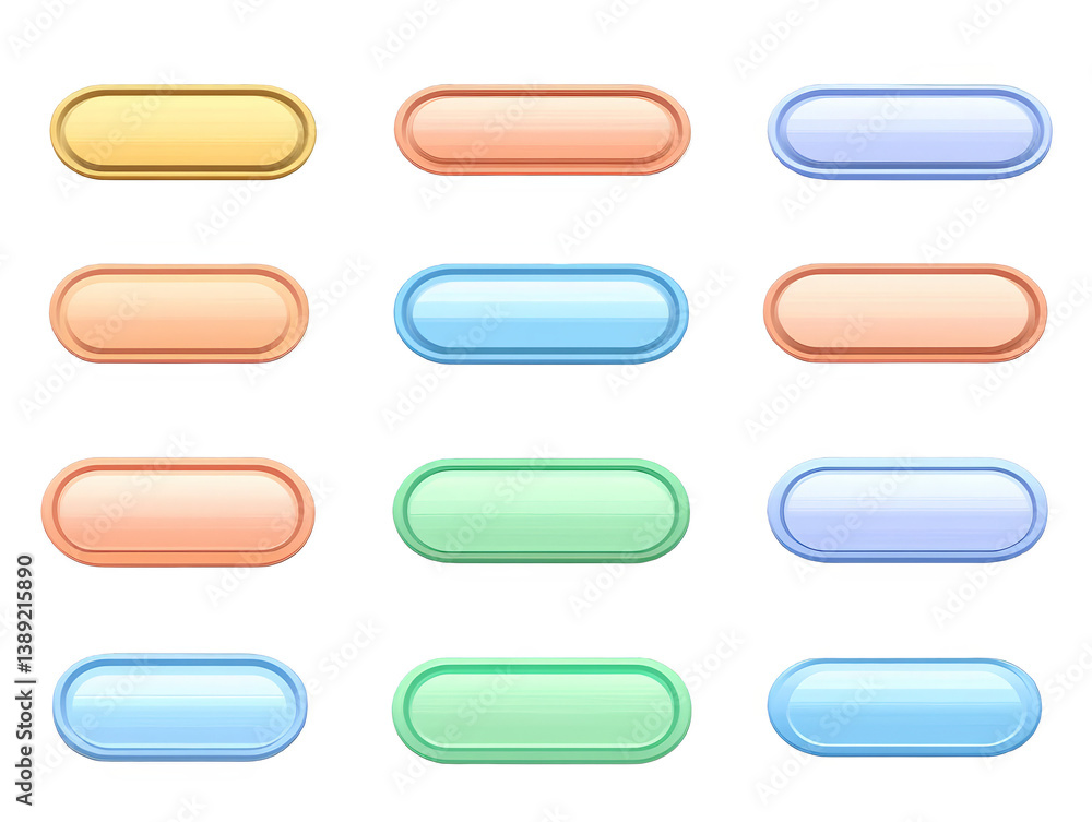 Set Of Pastel Color Rounded Web Buttons Illustration On Transparent Background Set Of Pastel Color Rounded Web Buttons Illustration On Transparent Background
