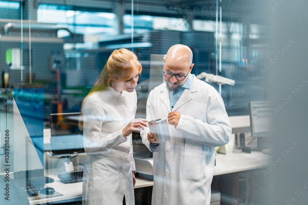 Scientists discussing research in a laboratory setting Scientists discussing research in a laboratory setting