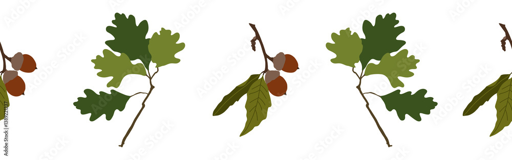 Border leaves and nuts on a white background. Hand-drawn illustration. Perfect for spring and summer. Border leaves and nuts on a white background. Hand-drawn illustration. Perfect for spring and summer.