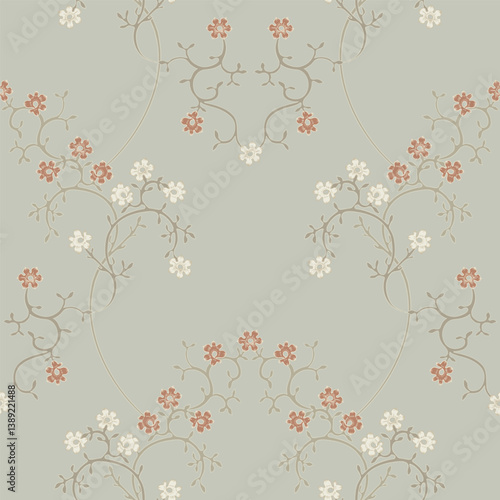 Seamless flowering branches. Floral ornamental pattern.