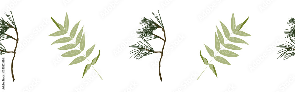 Fototapeta premium Leaves border on a white background. Hand-drawn illustration. Perfect for spring and summer.