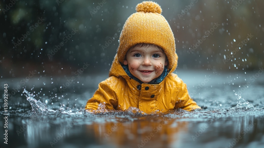 Child in puddle, happy expression Child in puddle, happy expression