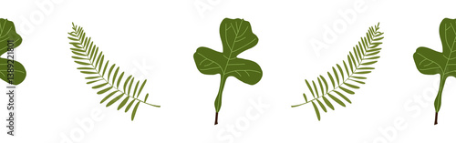 Leaves border on a white background. Hand-drawn illustration. Perfect for spring and summer.