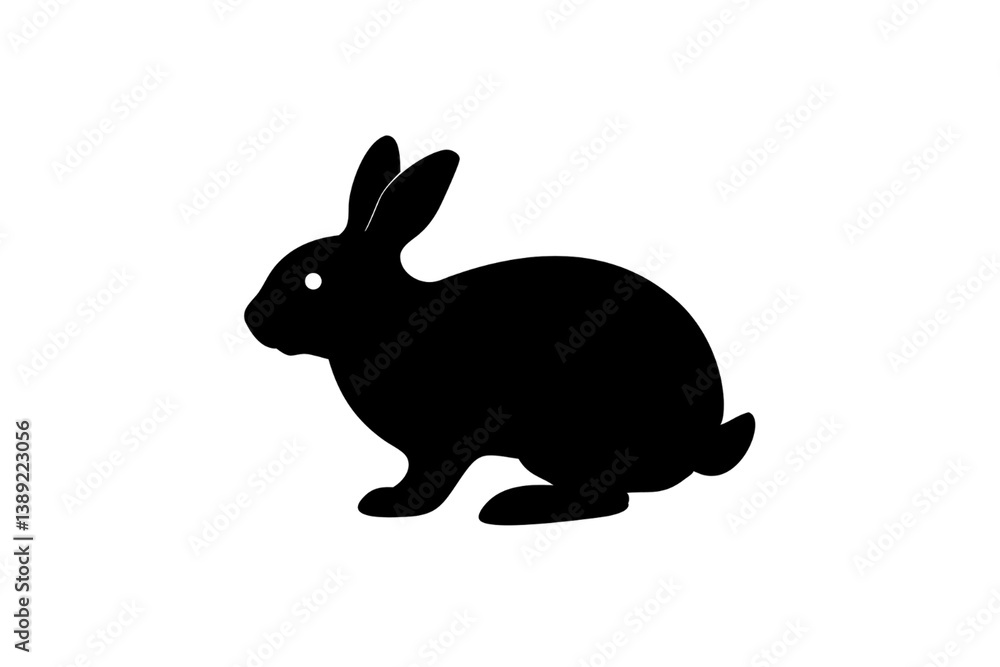 Obraz premium A simple black silhouette of a rabbit, showcasing its side profile with ears perked up, isolated on a transparent background