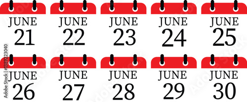 June calendar icon set.Calendar Event schedule date. Meeting appointment time. Agenda plan, May month schedule calendar and Time planner.calendar date icon on white background.