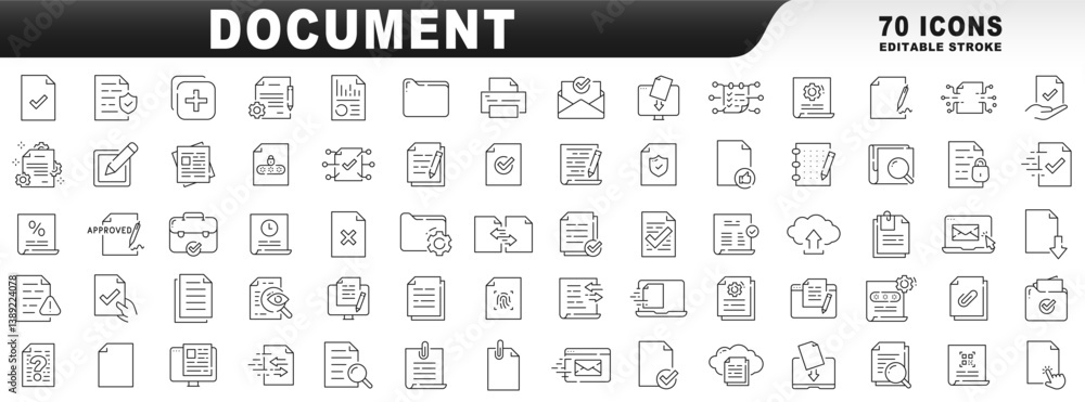 Fototapeta premium Big set of document related line icons. Editable stroke