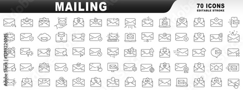 Big set of mail related line icons. Editable stroke