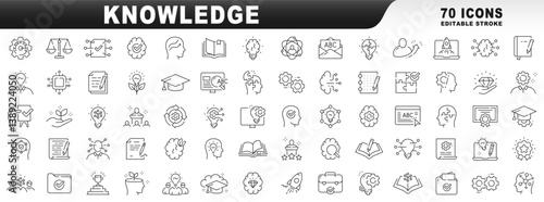 Big set of knowledge related line icons. Editable stroke