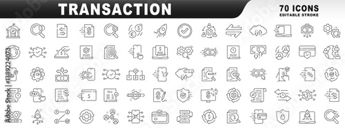 Big set of transaction related line icons. Editable stroke
