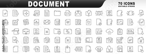 Big set of document related line icons. Editable stroke