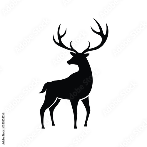 black silhouettes of wild deers – male, female and roe deer logo vector.