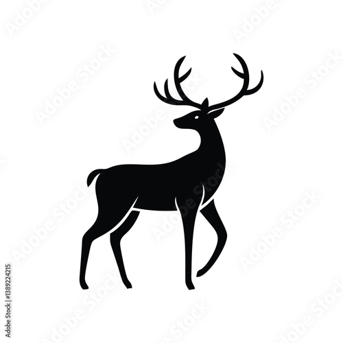 black silhouettes of wild deers – male, female and roe deer logo vector.