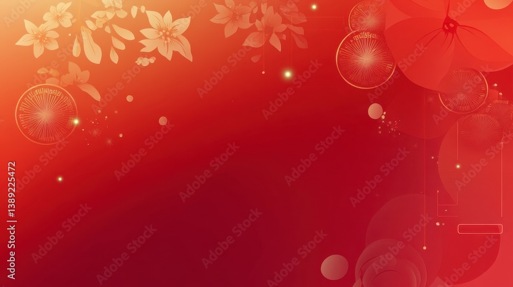 Elegant Red Background with Golden Floral and Geometric Circle Accents Elegant Red Background with Golden Floral and Geometric Circle Accents